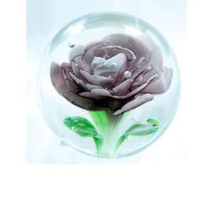 Murano Design Glass Dark Purple Rose Crystal Paperweight PW 016 