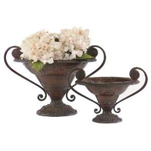    Scrolled Iron Decorative Urn Vase   Set of 2