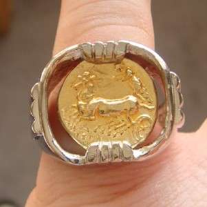 ANCIENT MACEDONIAN STATER GOLD COIN MENS RING STERLING MOUNTING CUSTOM 