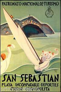 SAN SEBASTIAN SPAIN SAILBOAT TRAVEL TOURISM REPR POSTER  