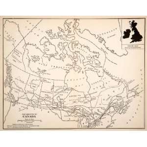  Engraved Map Canada Railway British Isles Alaska Yukon Dawson Quebec 