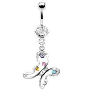  Rainbow Gems Butterfly Belly Navel Ring Assorted Color CZ 