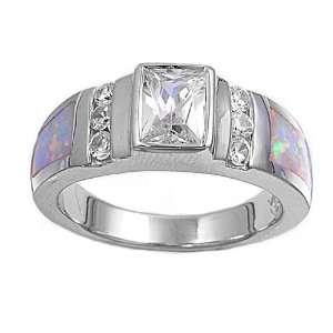  Sterling Silver Lab Opal Ring   3mm Band Width   8mm Face 