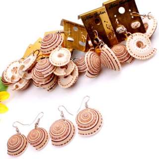 Pretty 40mm Nature born Brown Spiral Sea Shell Beads Dangling Hoop 