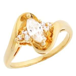  10k Yellow Gold Unique Marquise CZ Engagement Ring with 