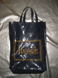 HARRODS NAVY BLUE VINYL SHOPPING BAG Small Tote Shopper Classic Style 