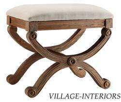 FRENCH COUNTRY UPHOLSTERED NEOCLASSICAL TOSCANE LINEN OTTOMAN / BENCH 