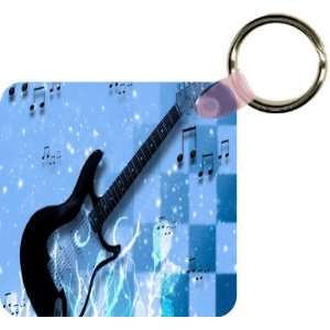  Electric Guitar on Blue Art Key Chain   Ideal Gift for all 