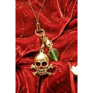  Skull & Cross Bones Cell Phone Charm Green & Blue 