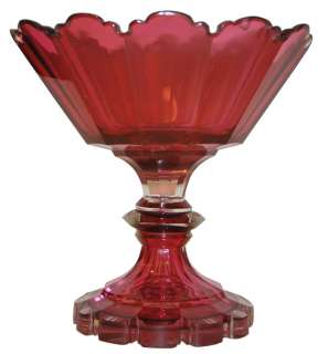 Antique Cranberry Red Glass Tazza Footed Fruit Bowl  