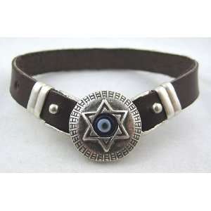  Evil Eye Protection Leather Bracelet with Star of David 