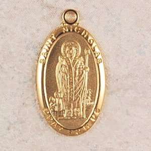 Gold Plated Oval Catholic Saint Nicholas Patron Saint Medal Pendant 