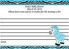   Zebras Baby Shower Advice Cards   Pink, Blue or Green  