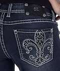 NWT Authentic MISS ME GLITZ Fleur De Lis Blue Jeans Jeggings ~Sz 26~