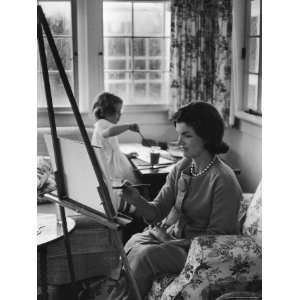  Jackie Kennedy, Wife of Sen, Painting on an easel as 