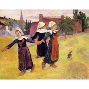   size 24x36 Inch, painting name Breton Girls Dancing, By Gauguin Paul