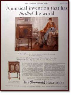  original 1927 print advertising for Brunswick Panatrope console tube 