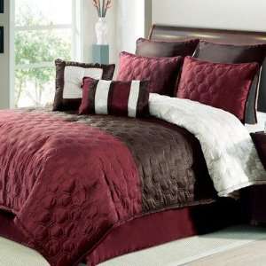   HoneyComb Embroidered 8 Piece Comforter Set in Red and Chocolate Size