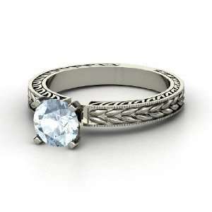  Charlotte Ring, Round Aquamarine Sterling Silver Ring 