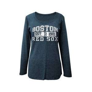 Boston Red Sox Womens Missy Long Sleeve Triblend Scoop Neck T Shirt 