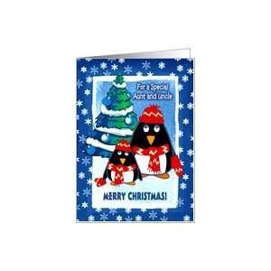  Merry Christmas for Aunt and Uncle.Two Cute Penguins Card 