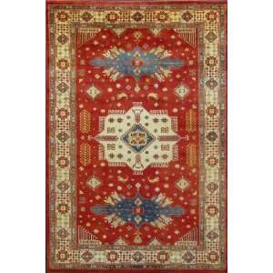  Signed Red Double Knotted 7 x 10 Wool Fine Kazak Rug 