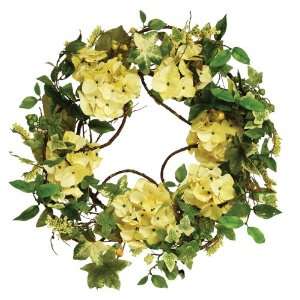   Melrose Yellow Hydrangea Twig Wreath, 18 Inch Diameter