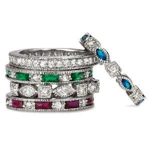  Simulated Emerald Sapphire Ruby 5 Band Stackable Ring Set 