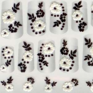Black White Cotton Nail Art 3D Stickers Decals 05  