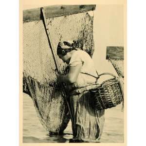  1927 Woman Shrimp Fishing Island Halligen Photogravure 