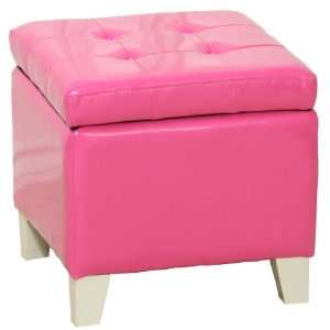   BEST Pink Leather Square Storage Ottoman with Tufting