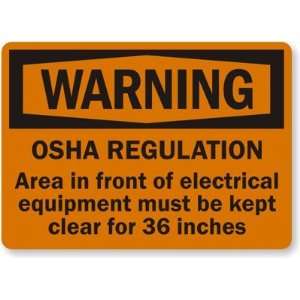Warning OSHA Regulation. Area In Front Of Electrical Equipment Must 