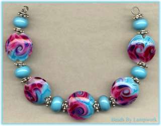 Turquoise & Cranberry Lampwork Beads Handmade Bead Set  