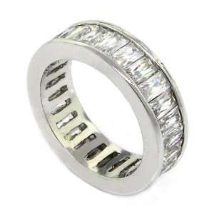  Classic Eternity Wedding Band w/Radiant Baguette White CZs 