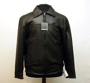 NWT John Ashford Mens Leather Bomber Jacket, Black  