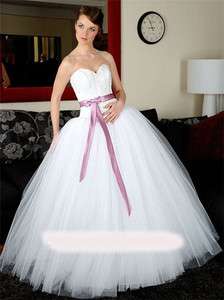 White tulle Bridal Wedding Dress gown sweetheart butterfly sash Size 
