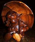 hawaiian umbrella asian girl sculpture carving albizia monkey pod mid