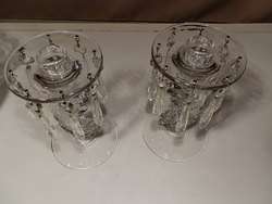 PAIR OF FOSTORIA BAROQUE LUSTRE CANDLEHOLDERS 7 1/2 WITH PRISM 