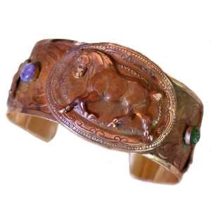   Earth Patina Solid Brass Trotting Show Horse Equestrian Cuff Jewelry