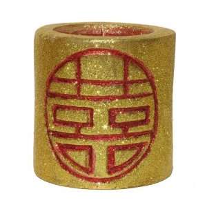 Large Round Gold Double Happiness Candle