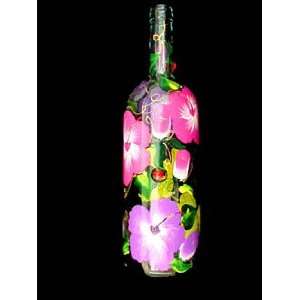  Hibiscus Design   Hand Painted   Wine Bottle with Hand 