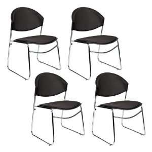  Boss B1401 4 Black Stack Chair With Chrome Frame 