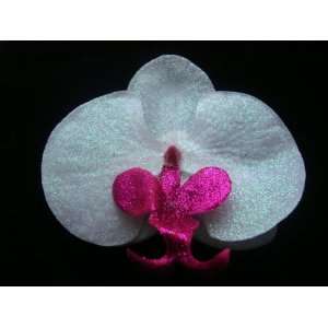  White and Pink Glitter Orchid Hair Flower Clip Beauty