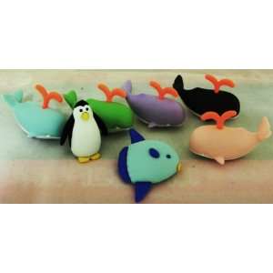  Whale, Penguin, and Fish Eraser Made in Japan Iwako 7pcs 