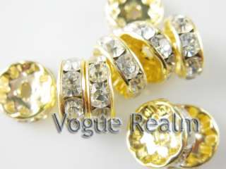 100 Gold Plated A+Grade Crystal Rhinestone Rondelle Spacer Bead 10mm 