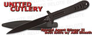 United Cutlery Special Agent Stinger II BLACK Boot Knife w/ ABS Sheath 