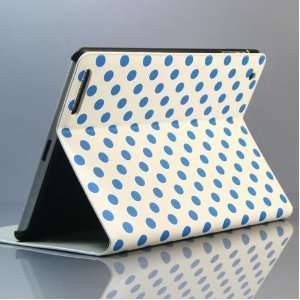  blue dot (point)PU leather case/Flip Stand Case for iPad 2 Polka Dot 