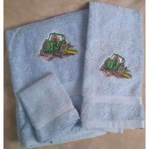 Plowing Tractor Embroidered Wash Hand Bath Towels