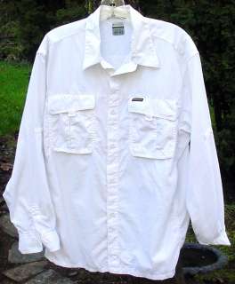   Columbia Long Sleeved White Travel Shirt 100% Nylon Velcro Pockets