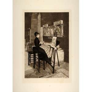  1893 Photogravure Woman Artist Easel Louvre Henri Cain 